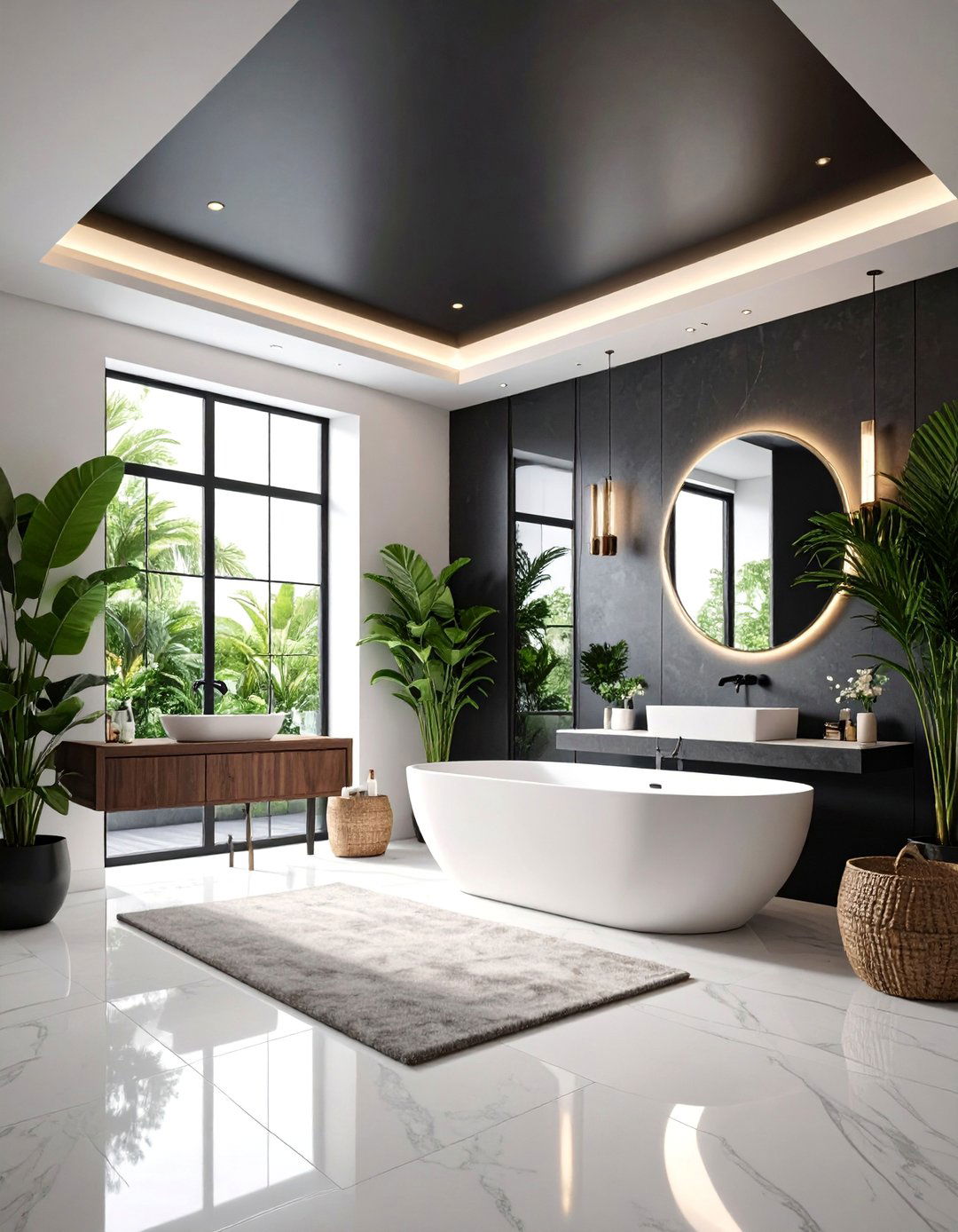 Black Ceiling Statement Design Concept - 25 black powder room ideas