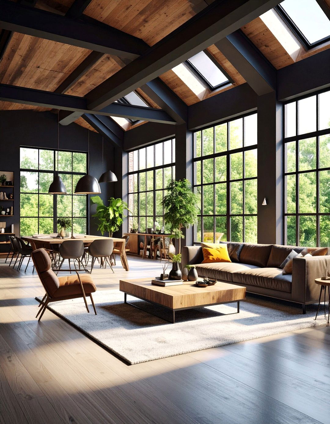 Black Ceiling in Modern Loft Living Space - 25 black ceiling ideas