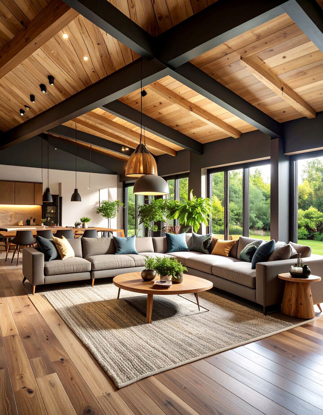 Black Ceiling with Natural Wood Contrast Features - 25 black ceiling ideas