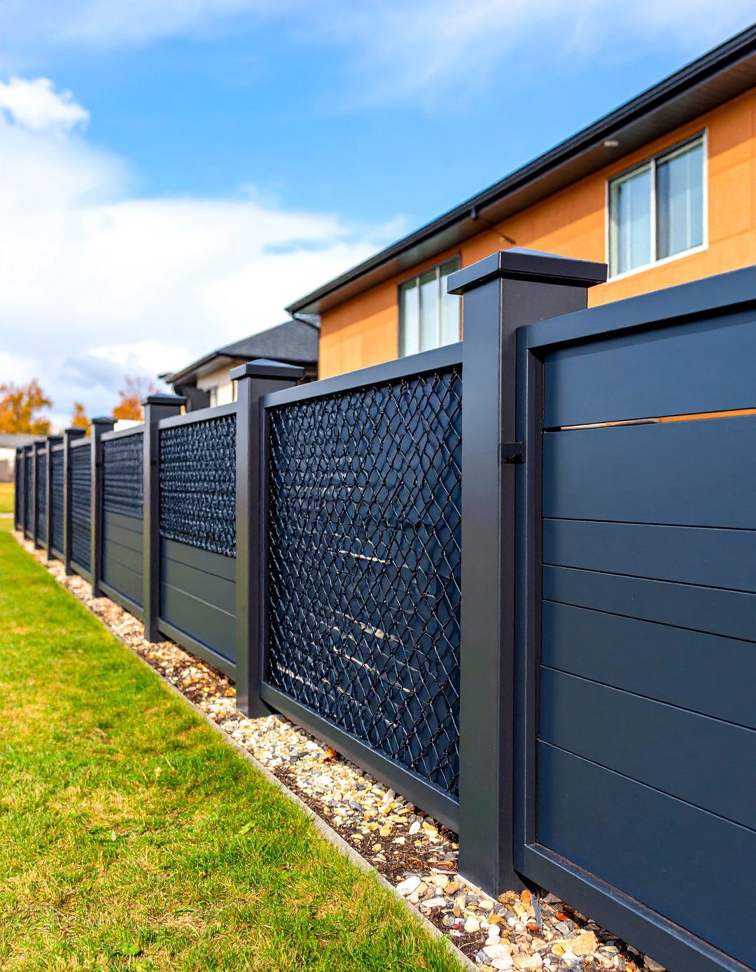 Black Chain Link Fence with Privacy Slats - 25 Black Fence Ideas