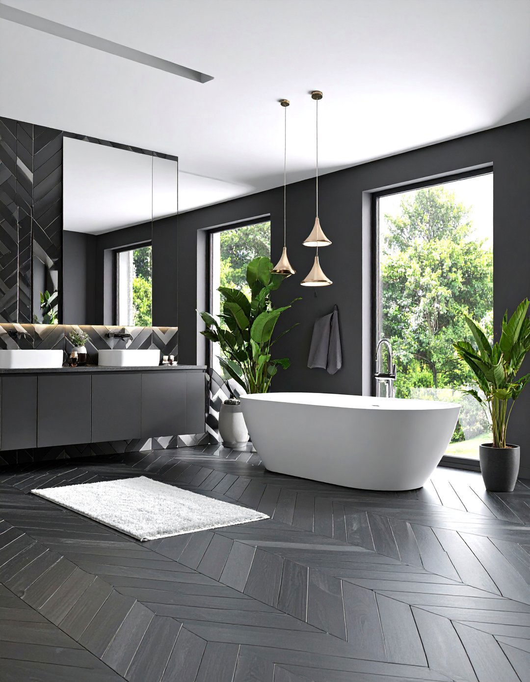 Black Chevron Pattern Modern Floor Design