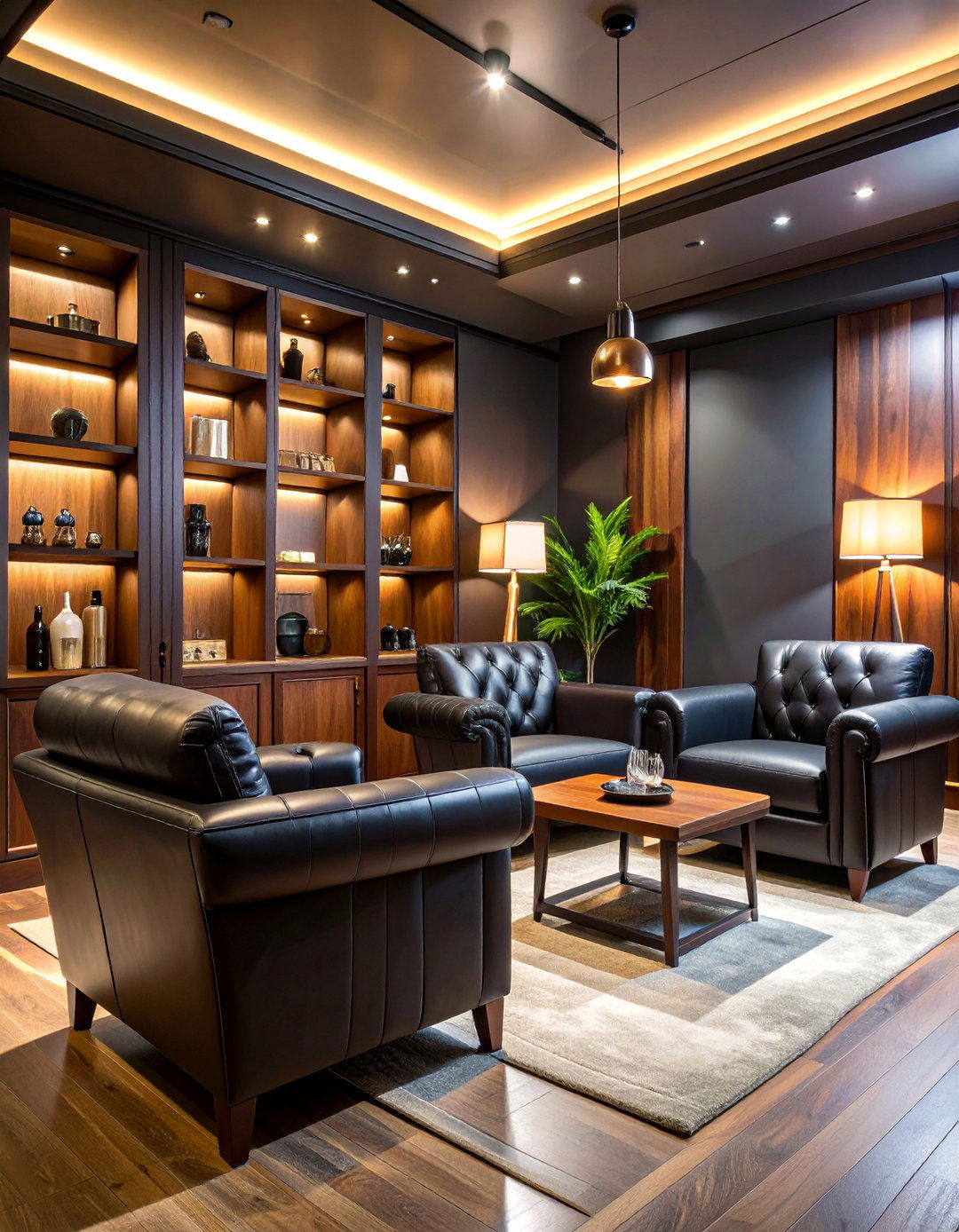 Black Cigar Lounge Retreat - 25 Black Man Cave Ideas