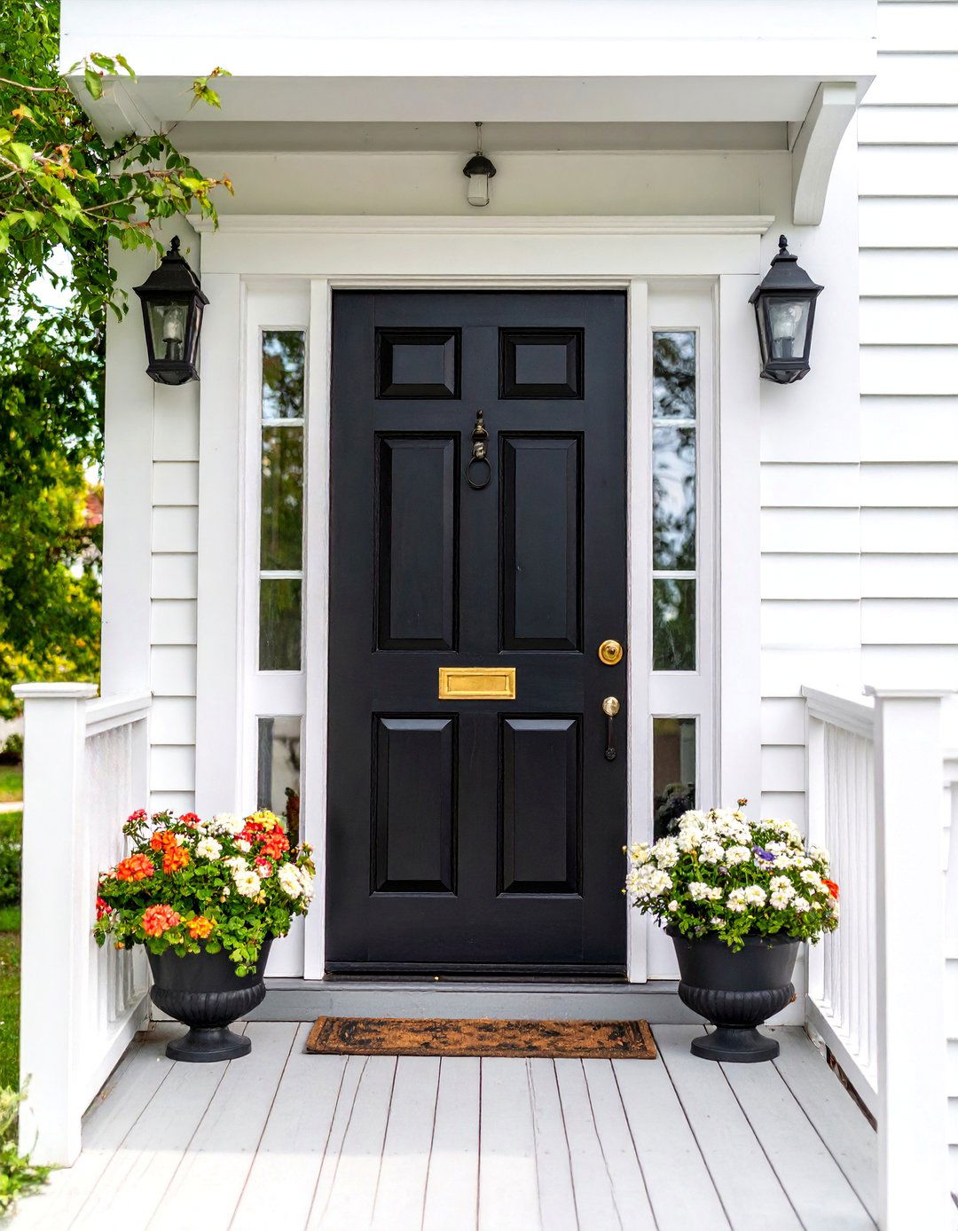 Black Colonial Door with Brass Accents - 25 Colonial Front Door Ideas