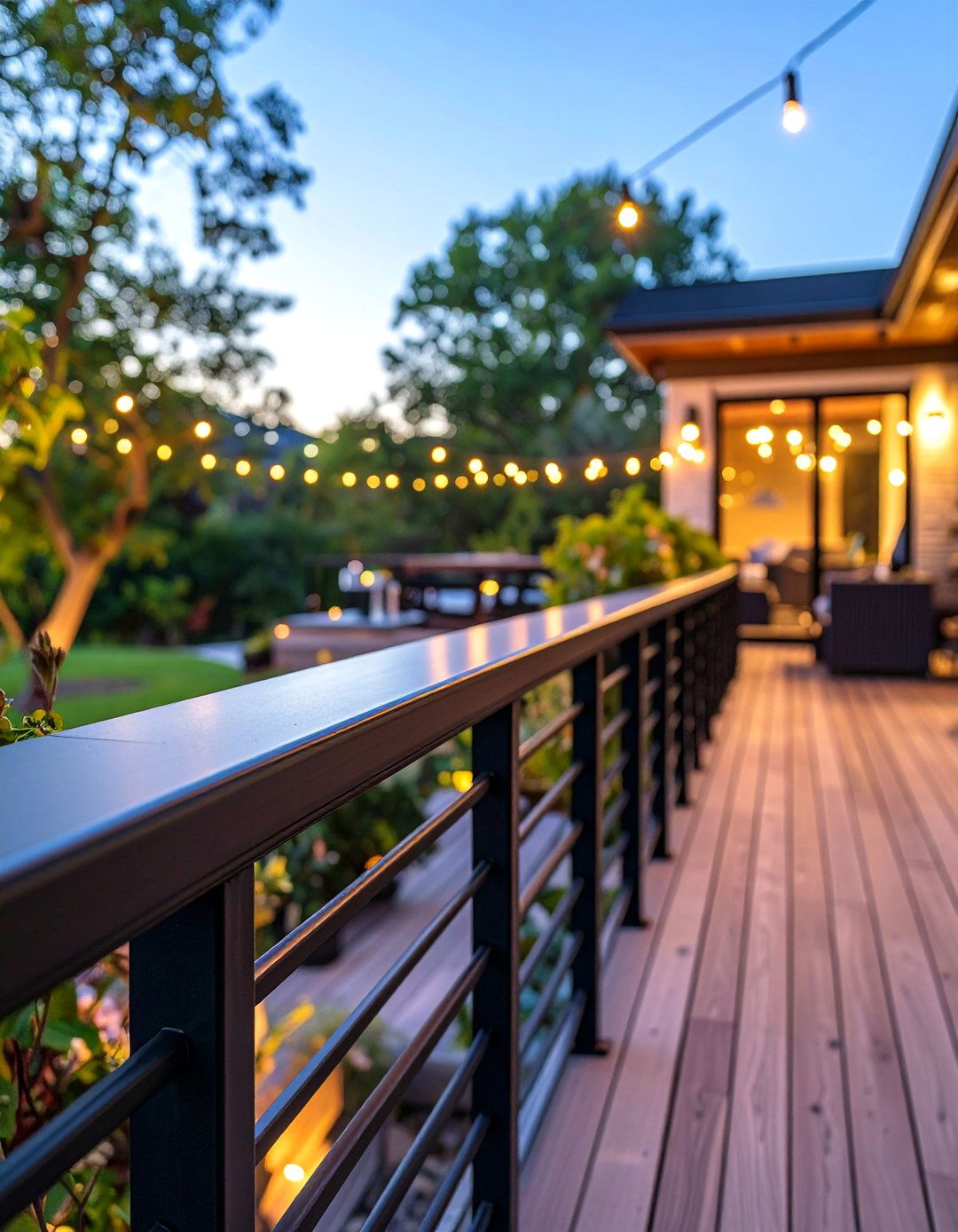 Black Composite Deck Railing with Drink Rail Integration - 25 black deck railing ideas