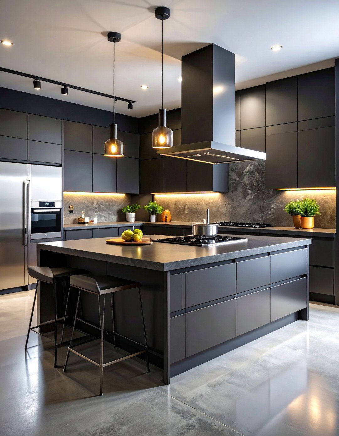 Black Concrete Countertops with Industrial Edge - 25 Black Kitchen Countertops