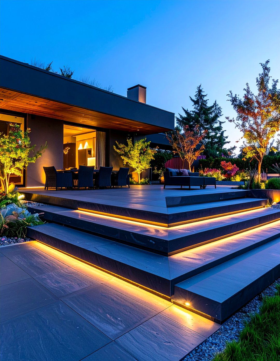 Black Concrete Patio with Multi Level Stepping Design - 25 black concrete patio ideas