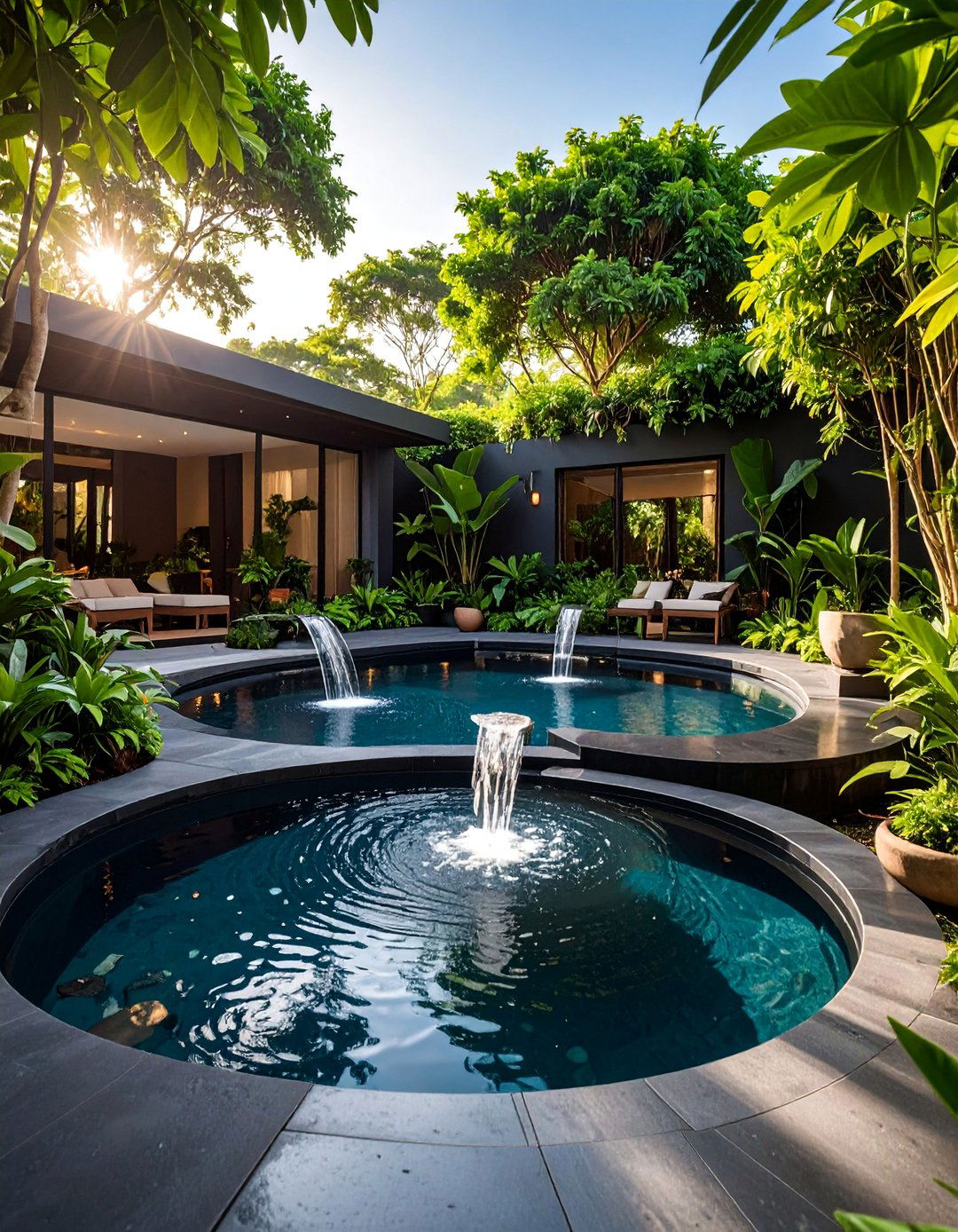 Black Concrete Patio with Water Feature Integration - 25 black concrete patio ideas