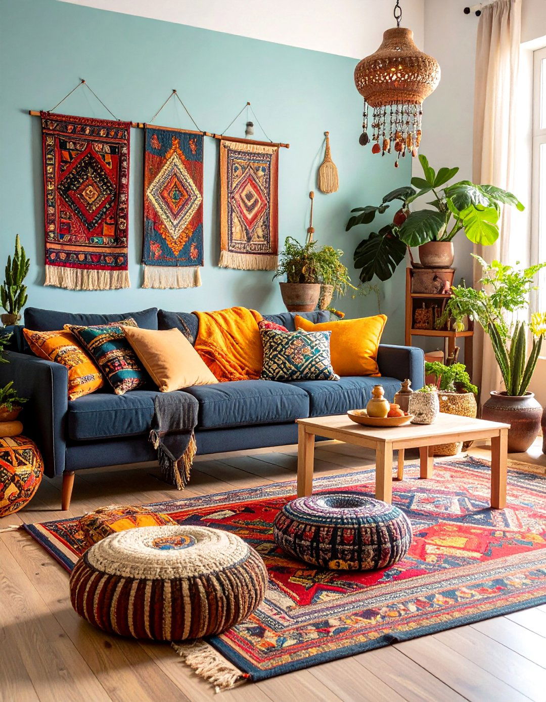 Black Couch with Global Eclectic Accessories - 25 Black Couch Living Room Ideas