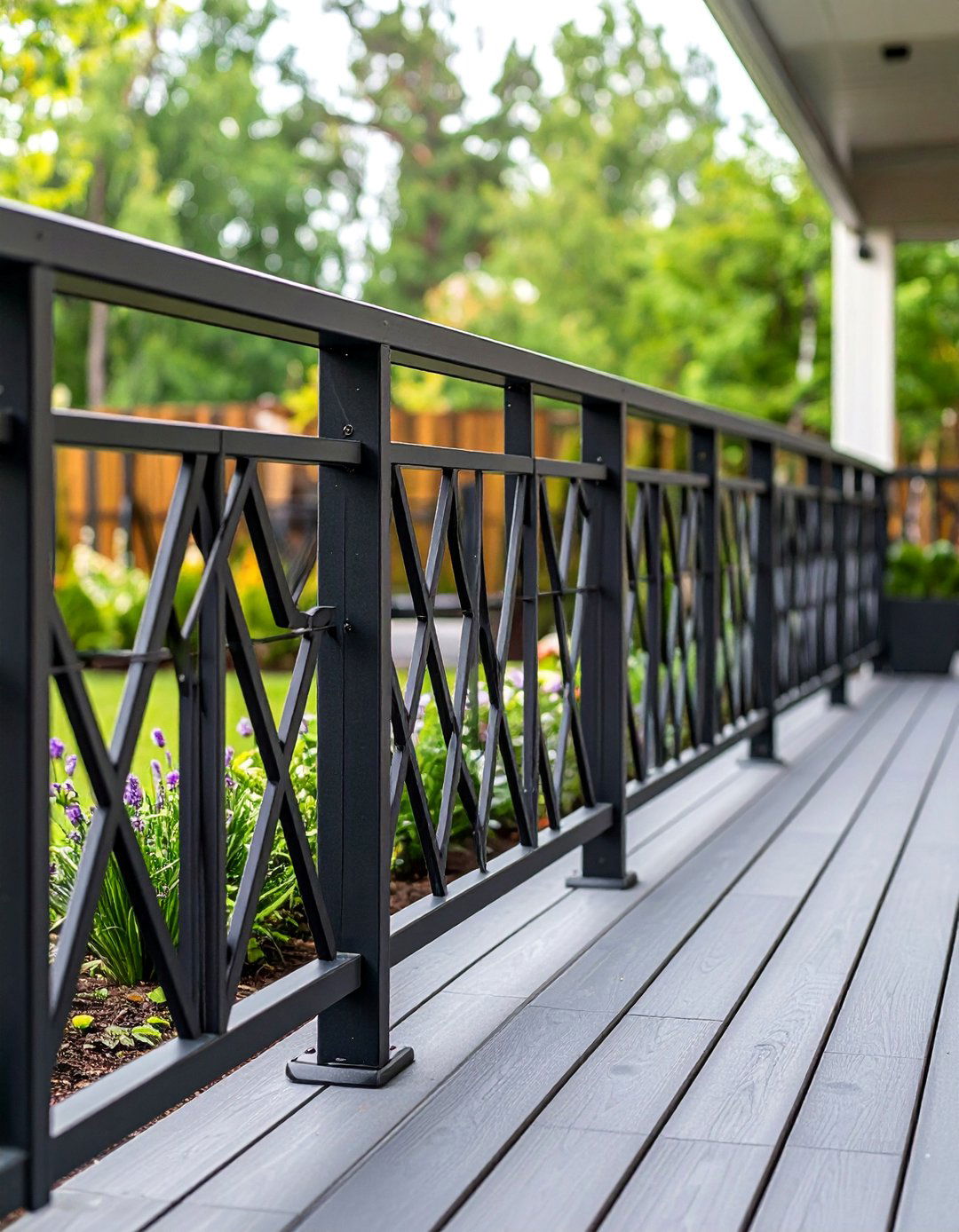 Black Deck with Artistic Metal Railings - 25 Black Deck Ideas