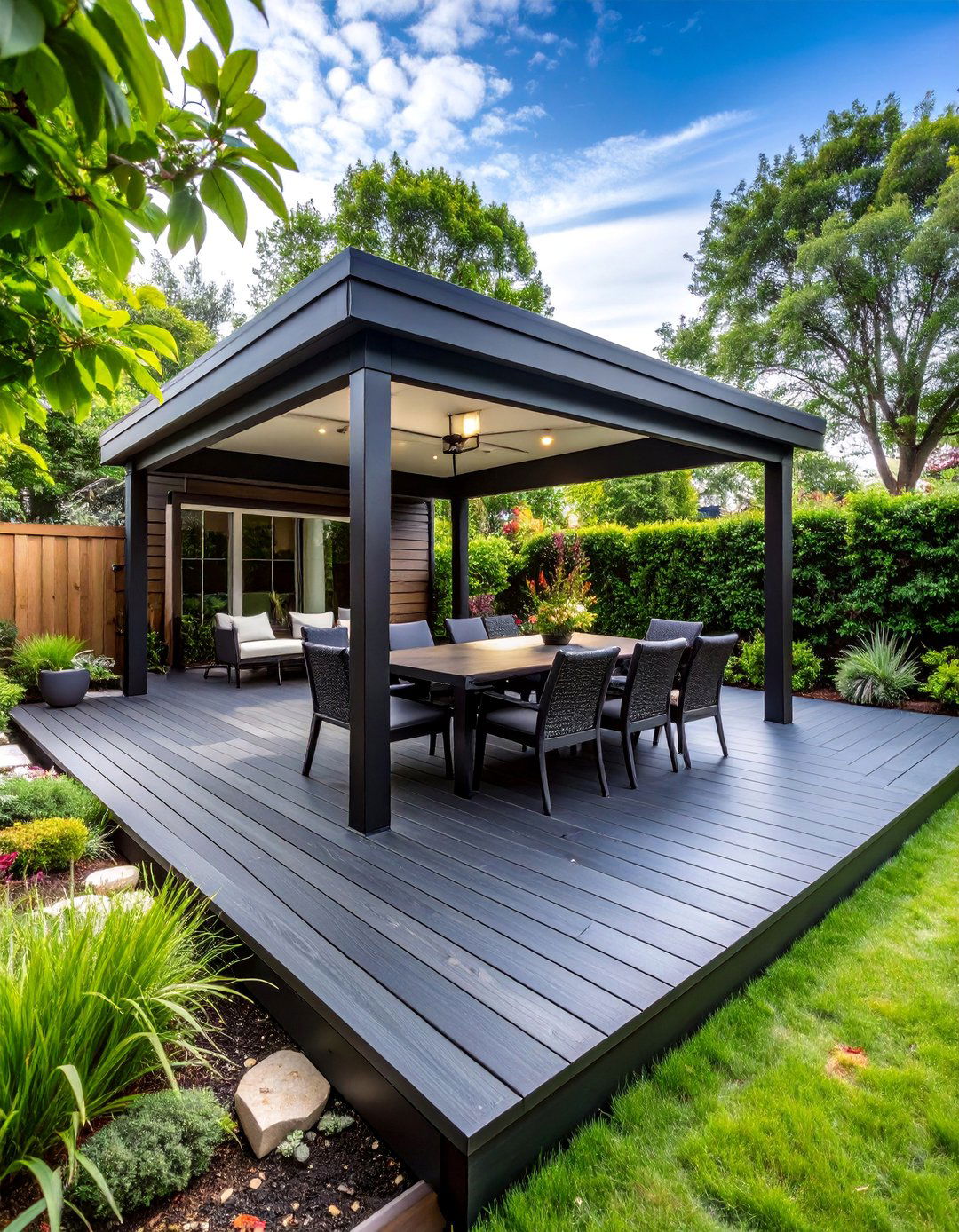 Black Deck with Outdoor Dining Pavilion - 25 Black Deck Ideas
