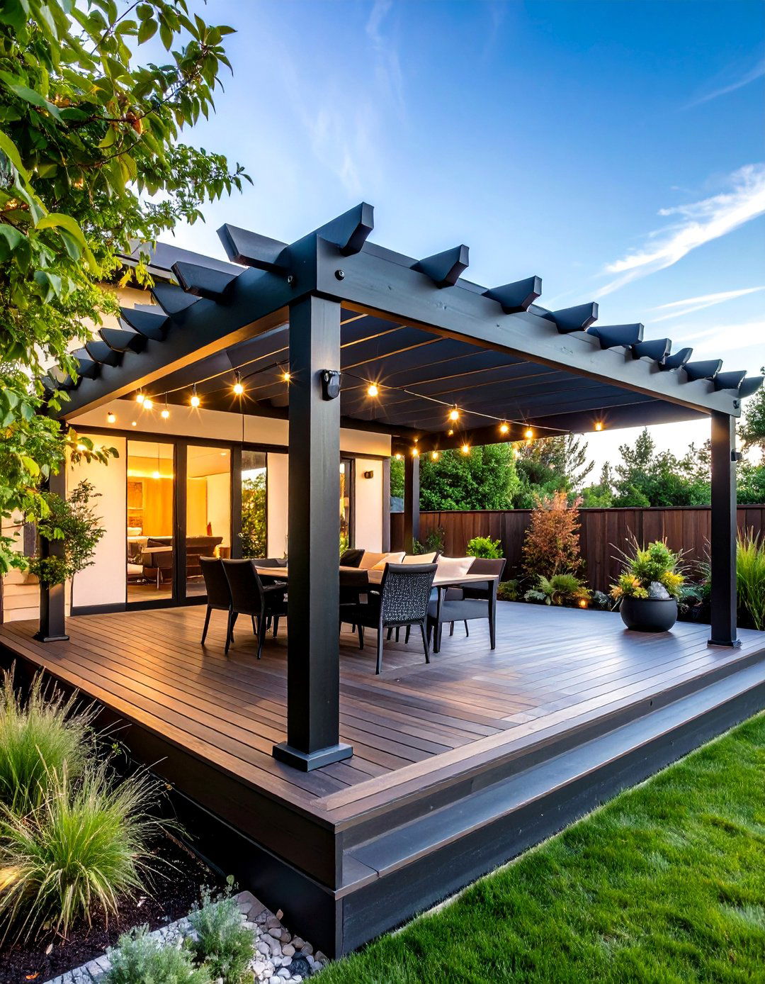 Black Deck with Pergola Integration - 25 Black Deck Ideas