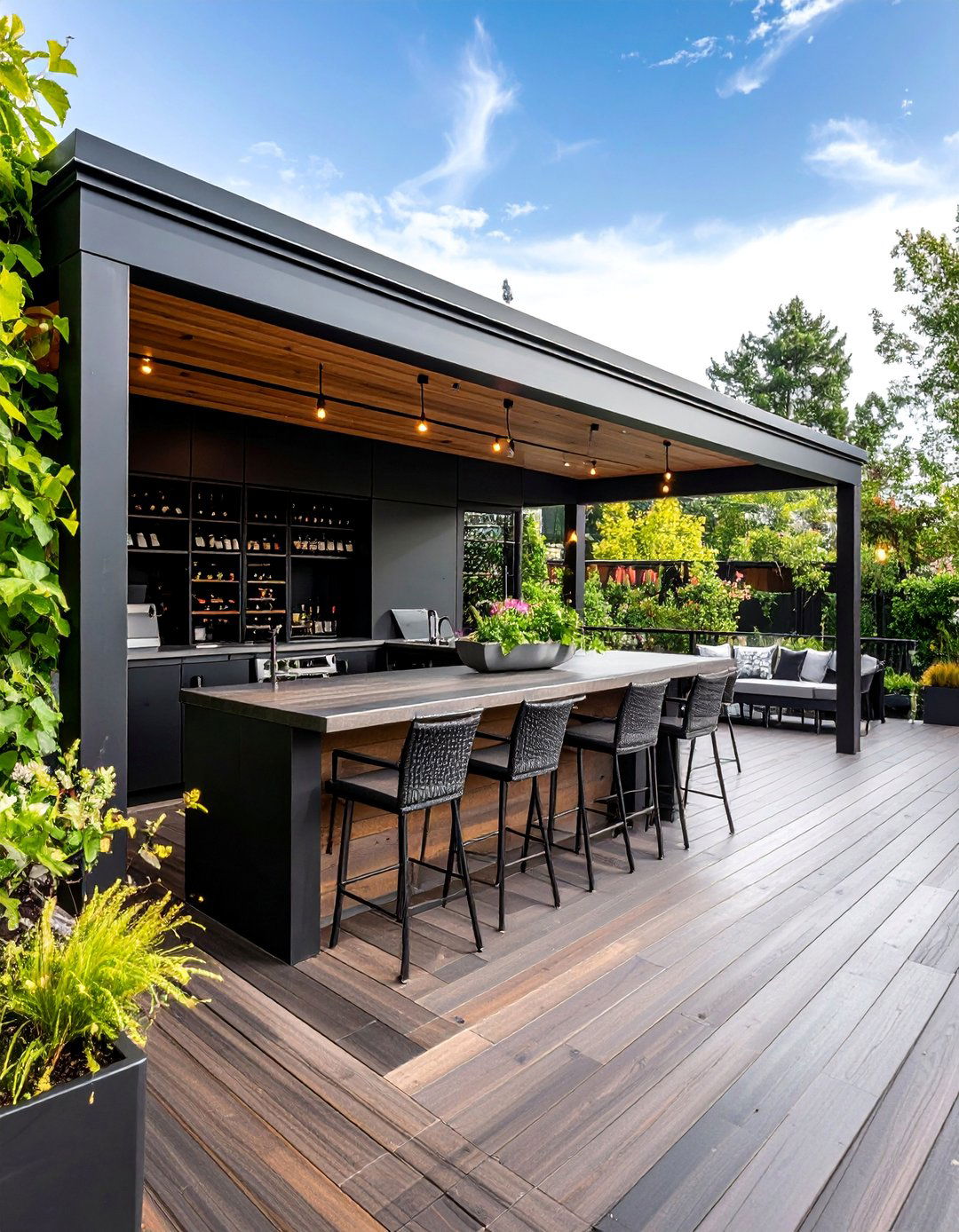 Black Deck with Wine Bar Features - 25 Black Deck Ideas
