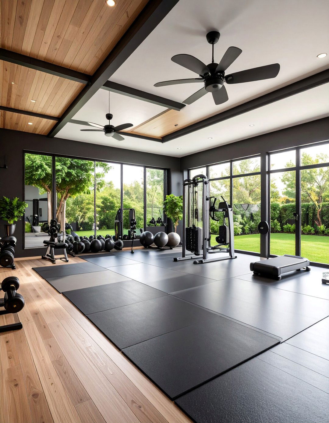Black Exercise Porch with Fitness Integration - 25 Black Porch Ideas