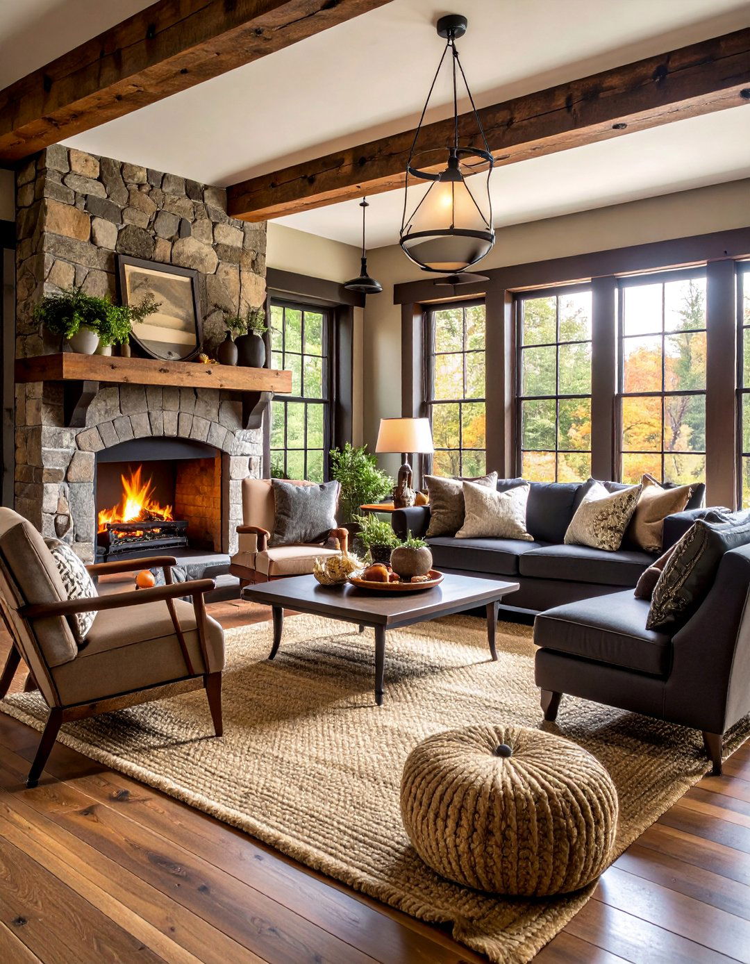 Black Farmhouse Living Room with Rustic Charm - 25 Black Living Room Ideas