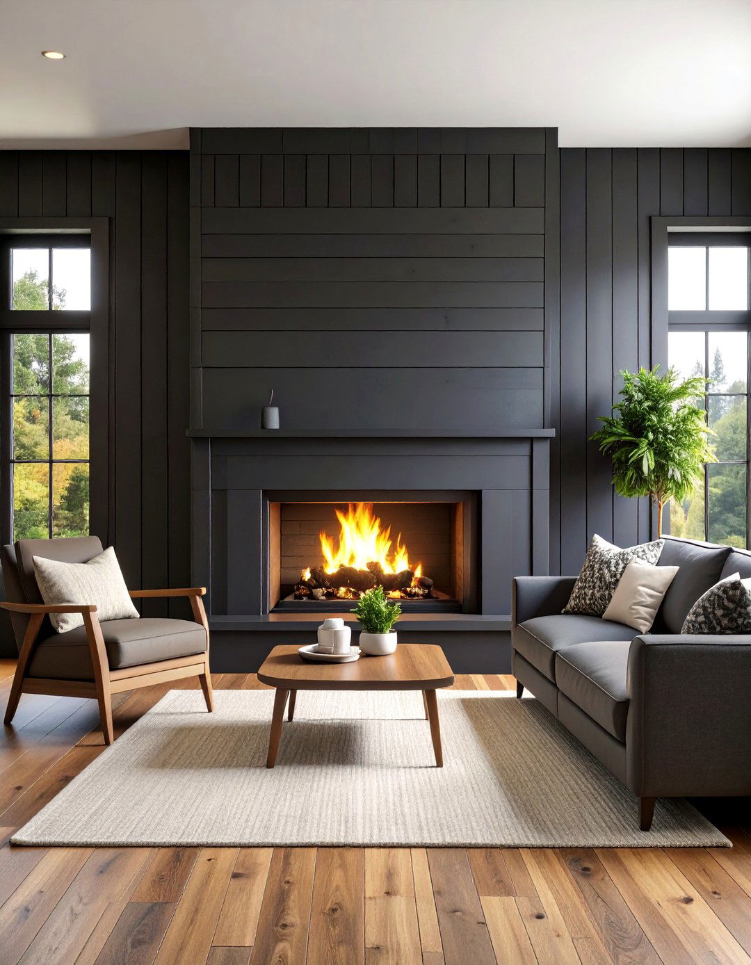 Black Farmhouse Shiplap Fireplace Wall - 25 Black Fireplace Ideas
