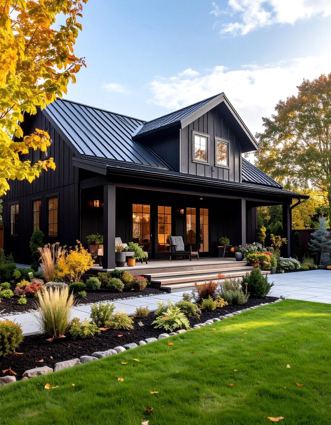 Black Farmhouse with Courtyard Entry - 25 Black Modern Farmhouse Exterior Design Ideas