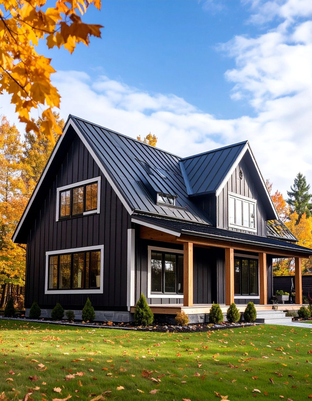 Black Farmhouse with Dormer Windows - 25 Black Modern Farmhouse Exterior Design Ideas