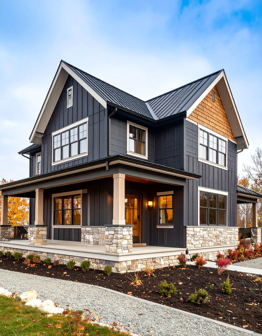 Black Farmhouse with Gable End Accents - 25 Black Modern Farmhouse Exterior Design Ideas