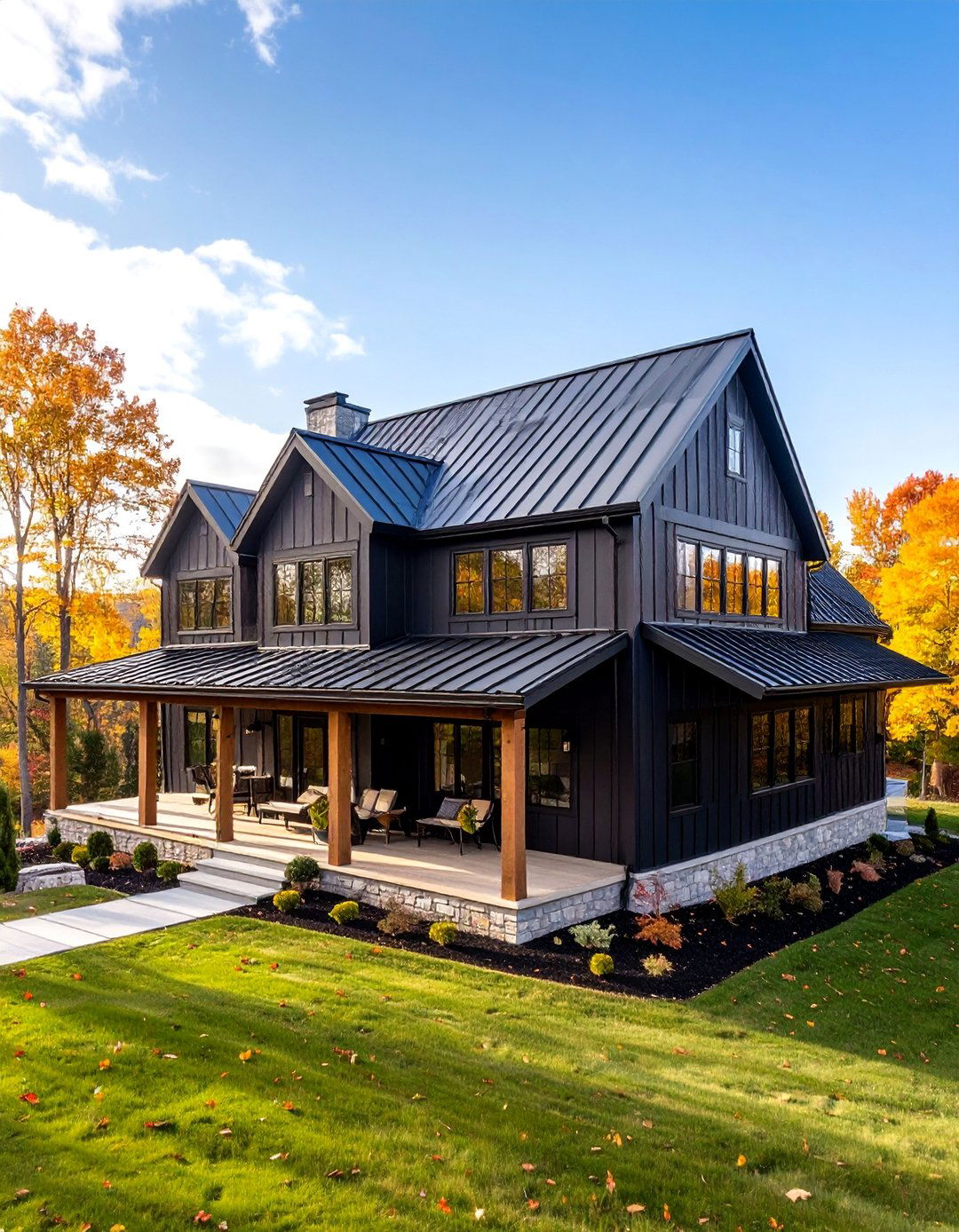 Black Farmhouse with Mixed Height Rooflines - 25 Black Modern Farmhouse Exterior Design Ideas