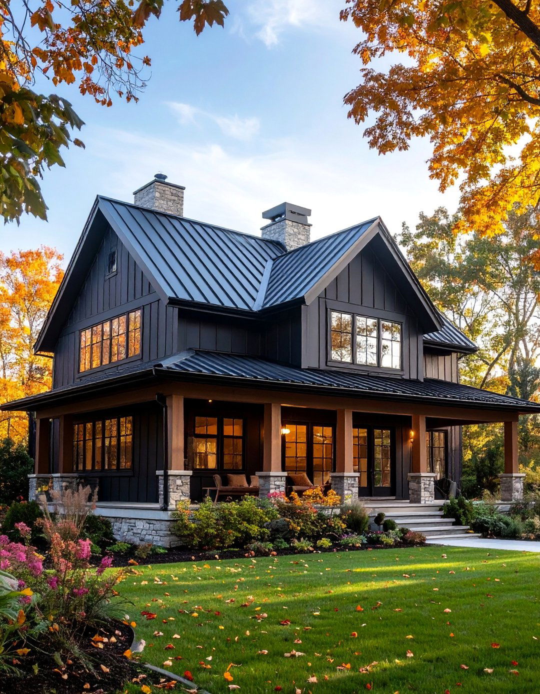 Black Farmhouse with Shed Roof Addition - 25 Black Modern Farmhouse Exterior Design Ideas
