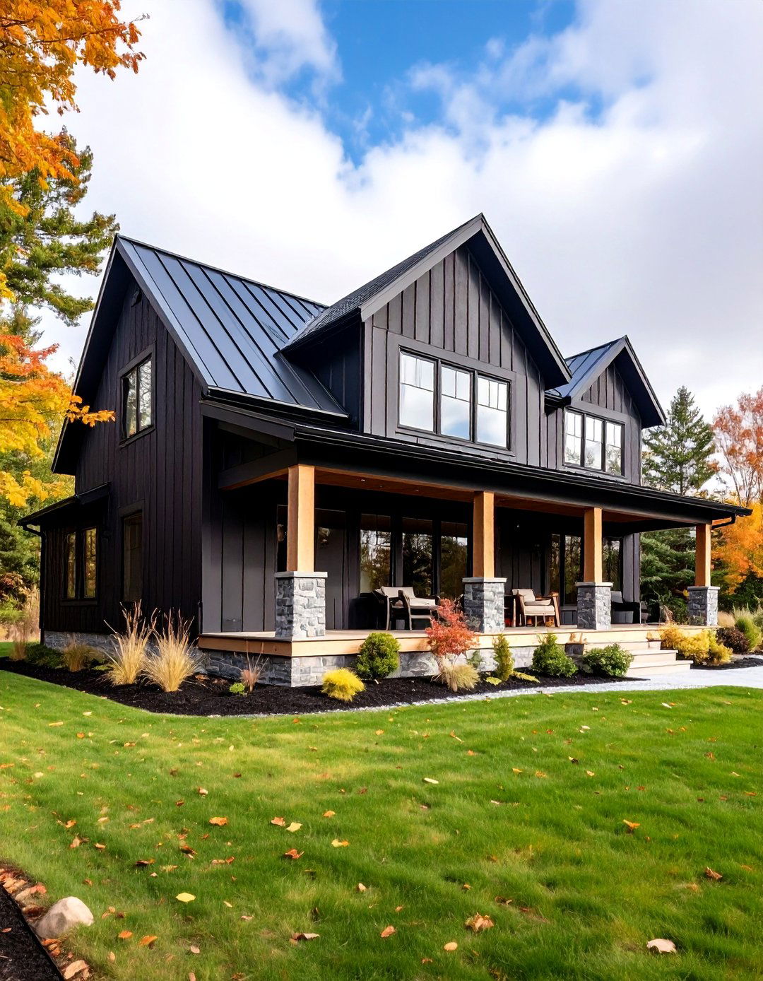 Black Farmhouse with Wrap Around Porch - 25 Black Modern Farmhouse Exterior Design Ideas