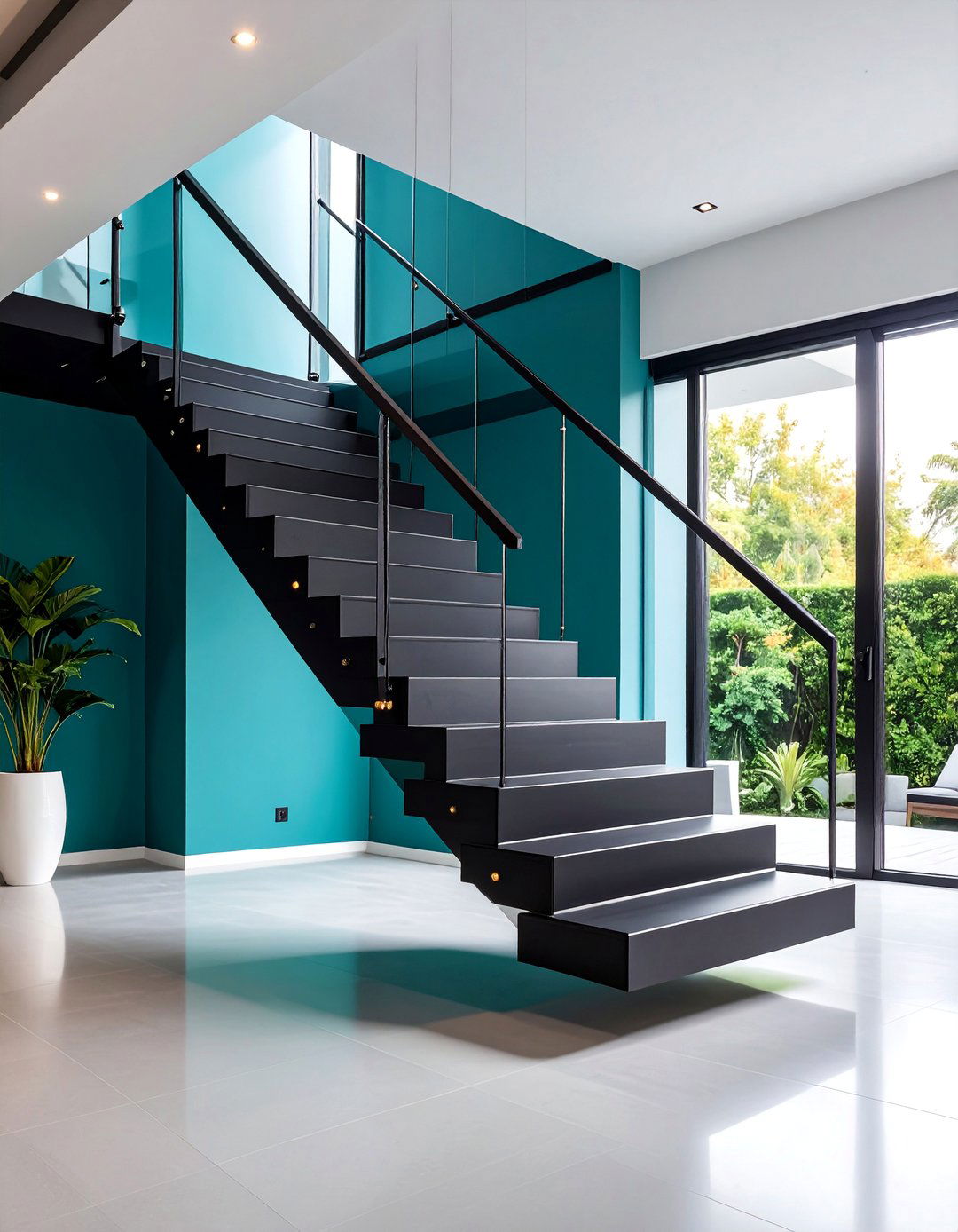 Black Floating Staircase with Hidden Support System - 25 black staircase ideas