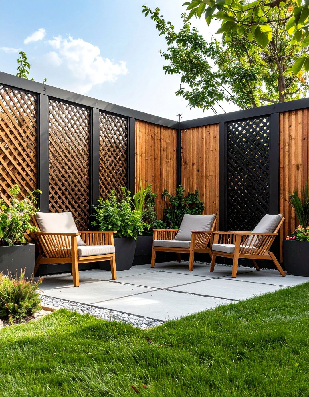 Black Framed Privacy Lattice Fence - 25 Lattice Fence Ideas