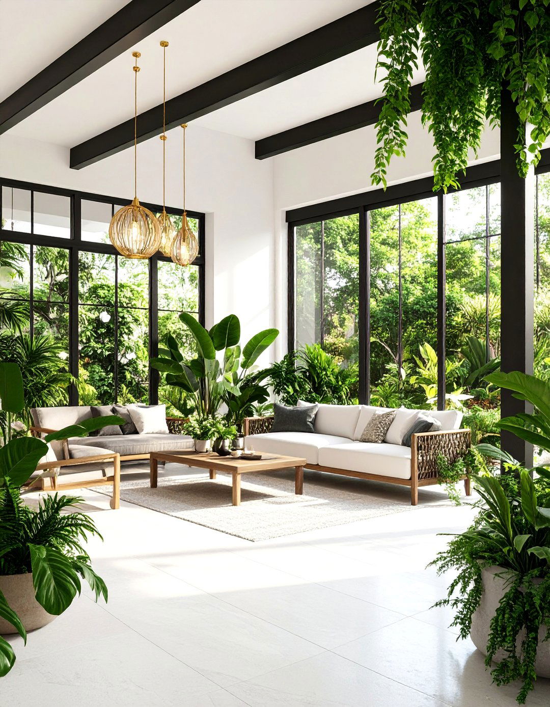 Black Framed Victorian Sunroom with Modern Botanical Elements - 25 Victorian Sunroom Ideas