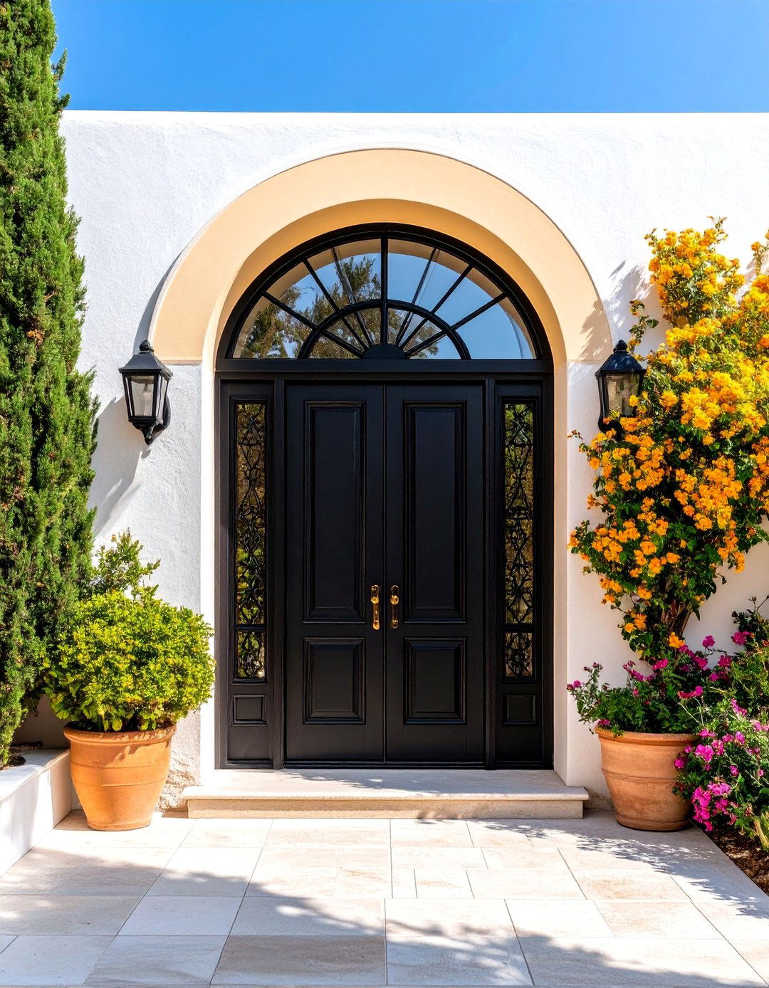 Black Front Door with Arched Transom Window - 25 Black Front Door Ideas