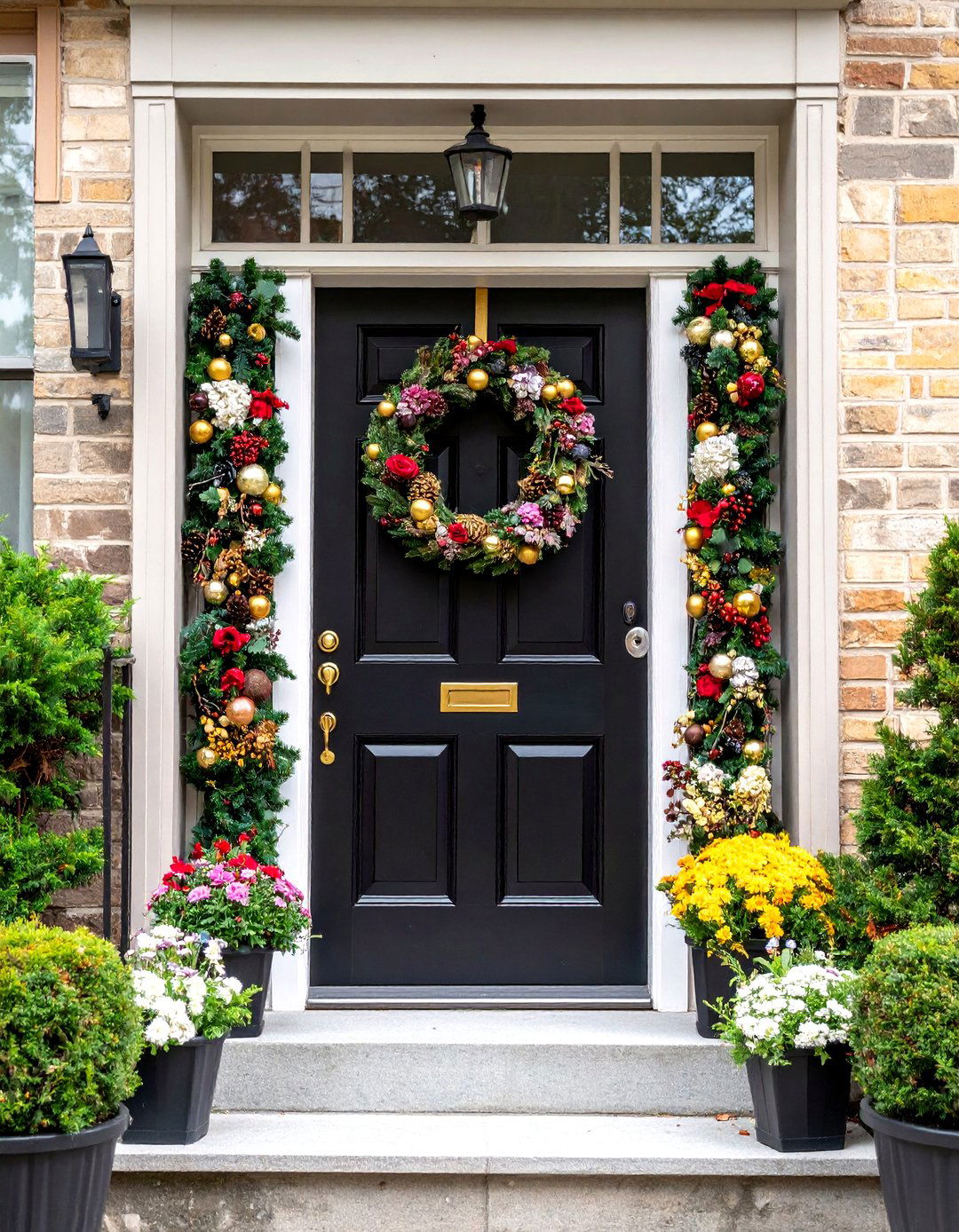 Black Front Door with Seasonal Wreath Display Area - 25 Black Front Door Ideas