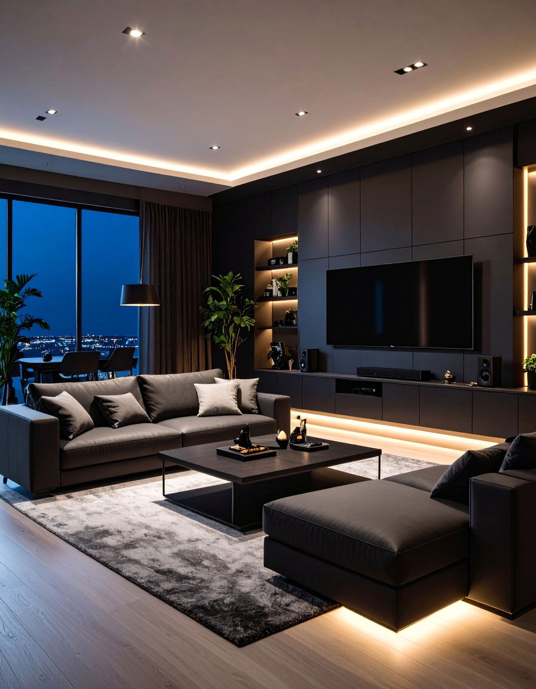 Black Gaming Lounge with Comfortable Seating - 25 Black Gaming Room Ideas