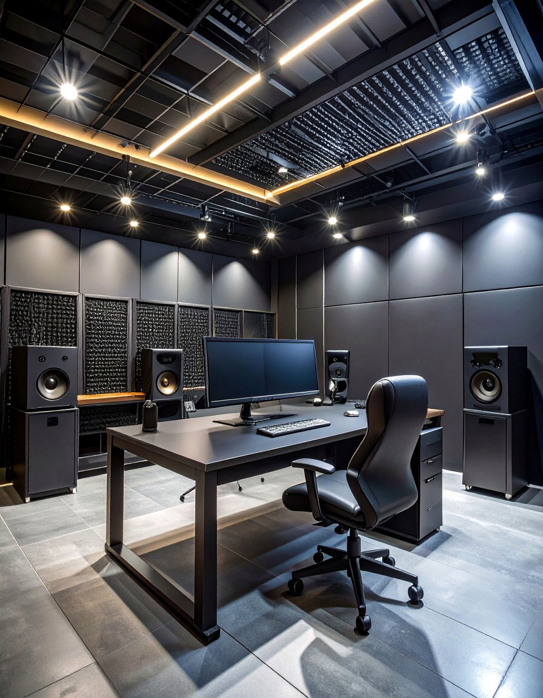 Black Gaming Room with Acoustic Treatment - 25 Black Gaming Room Ideas