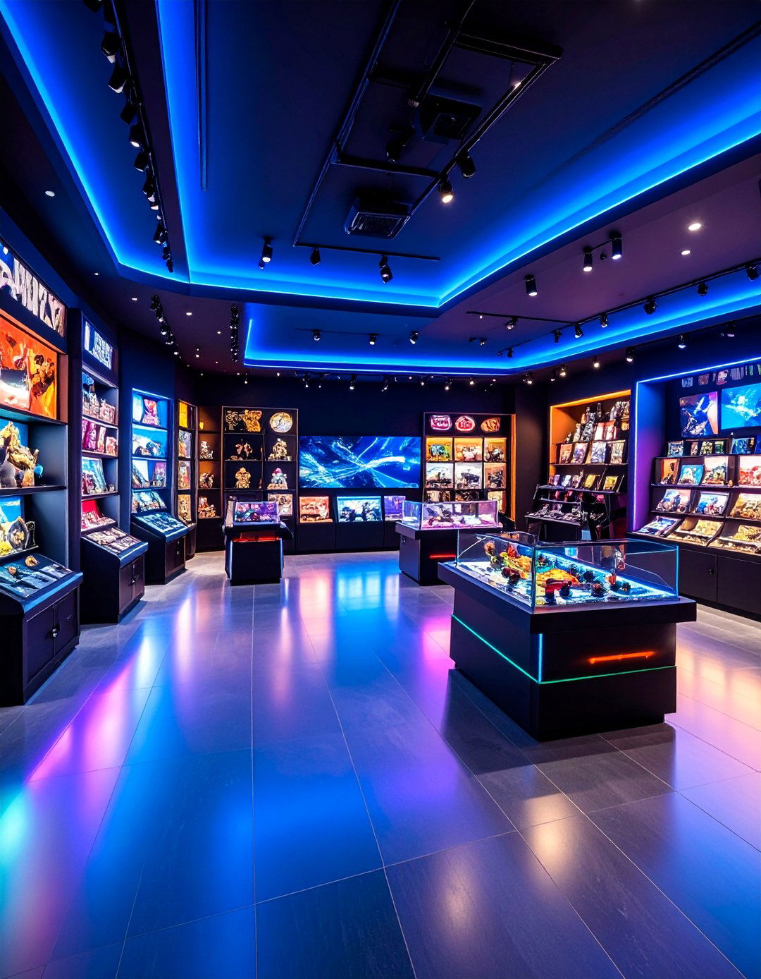 Black Gaming Room with Display Cases - 25 Black Gaming Room Ideas