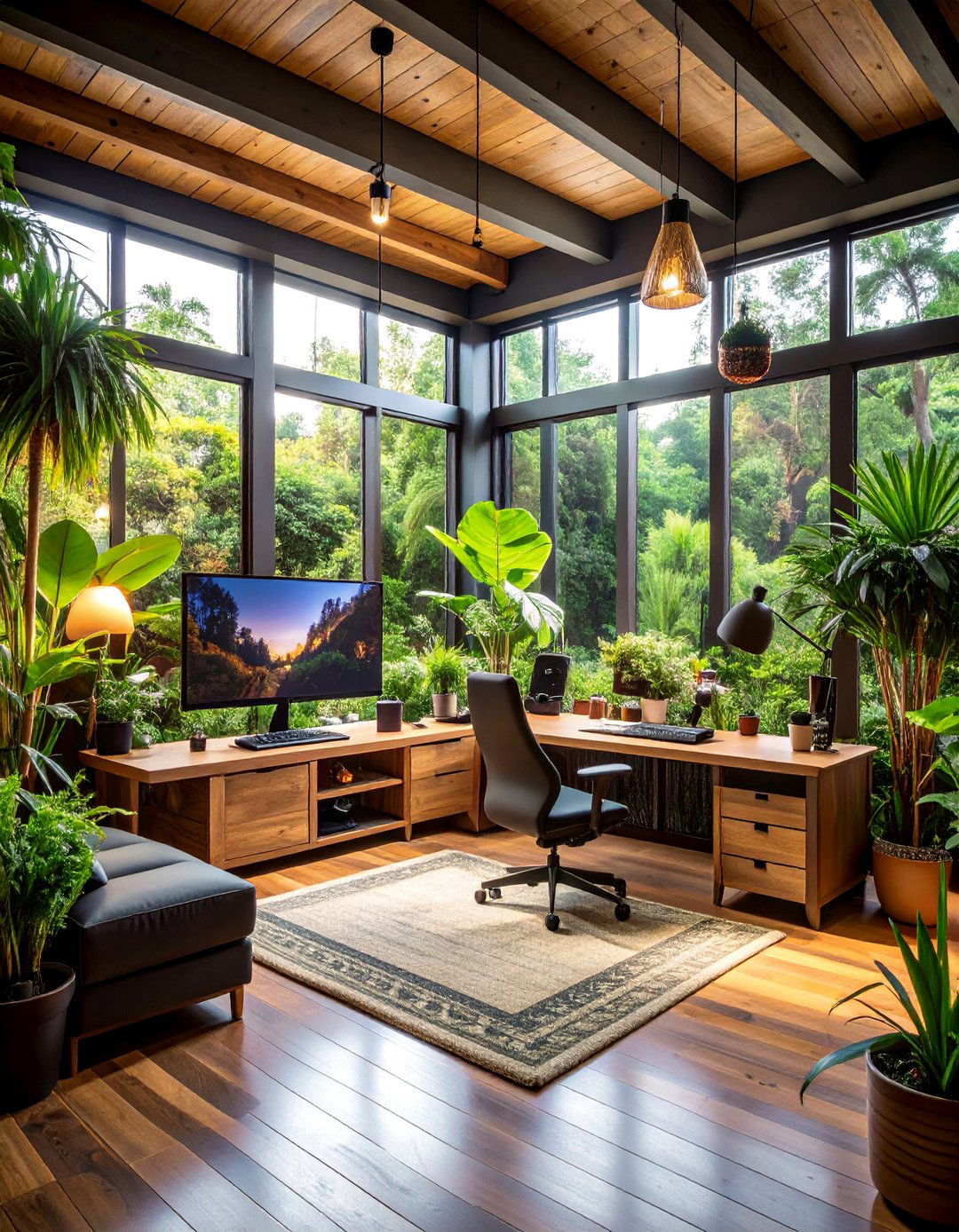 Black Gaming Room with Natural Elements - 25 Black Gaming Room Ideas