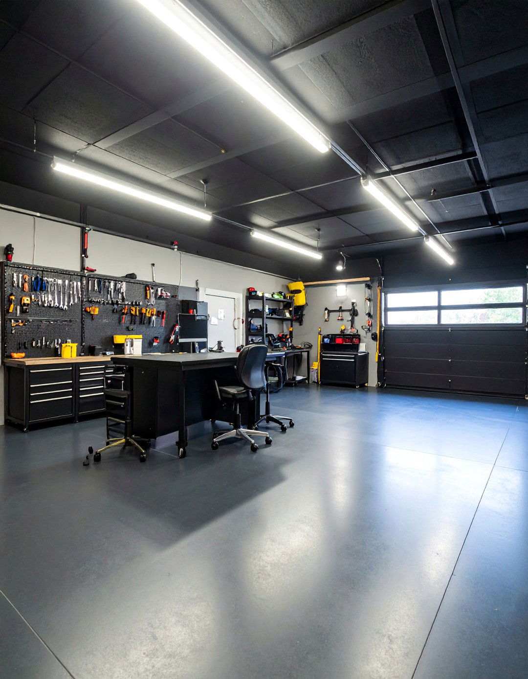 Black Garage Workshop Cave - 25 Black Man Cave Ideas