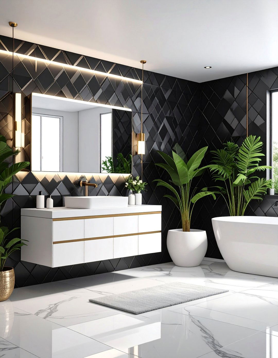 Black Geometric Wallpaper Statement Room - 25 black powder room ideas