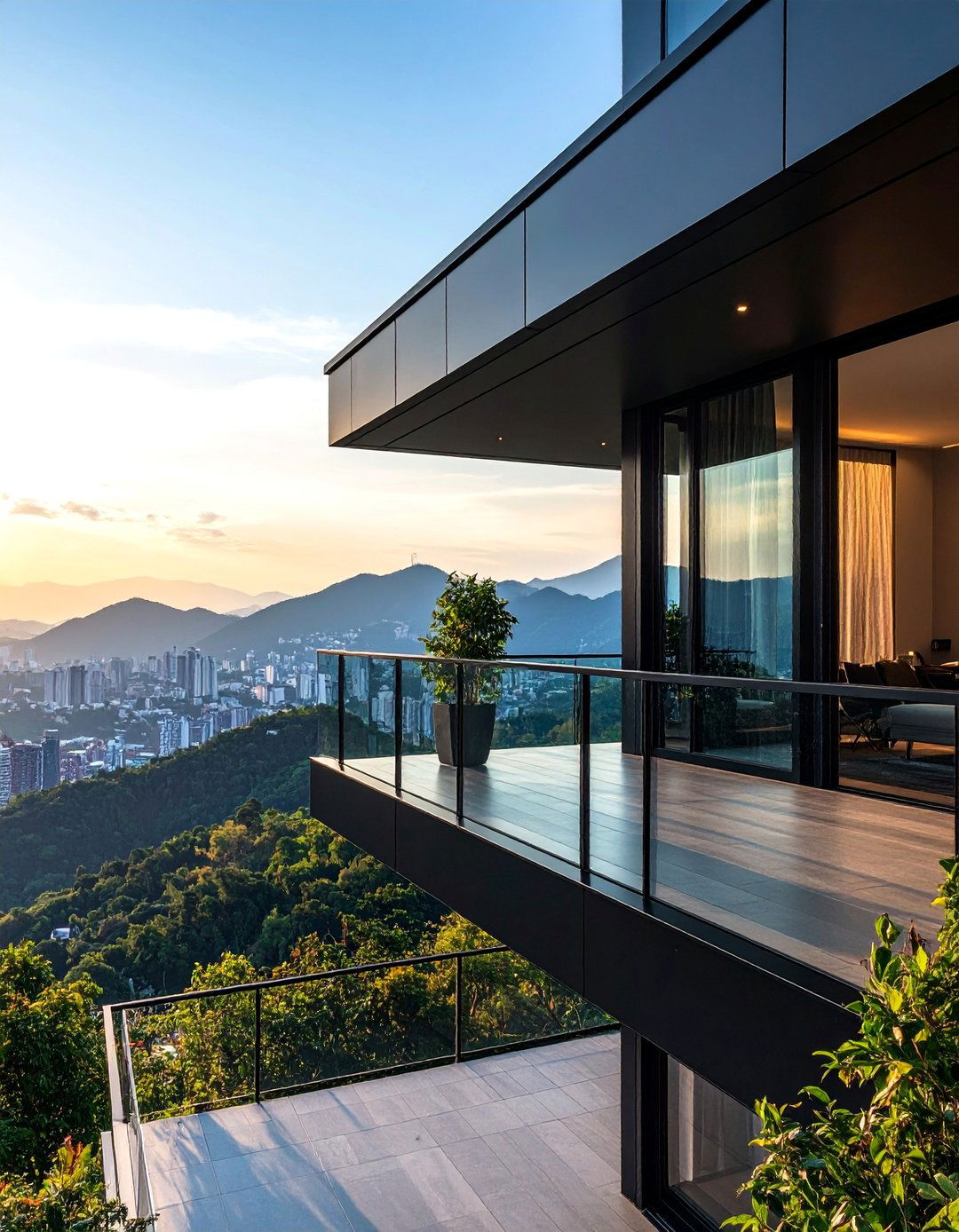 Black Glass Balcony with Bold Contemporary Style - 25 Glass Balcony Design Ideas