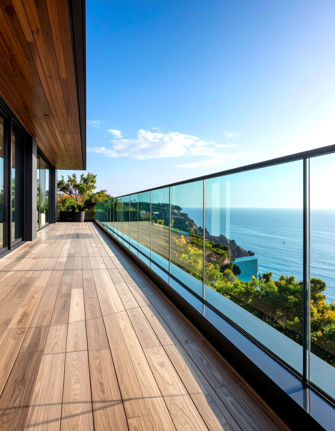 Black Glass Deck Railing with Minimalist Framework - 25 black deck railing ideas