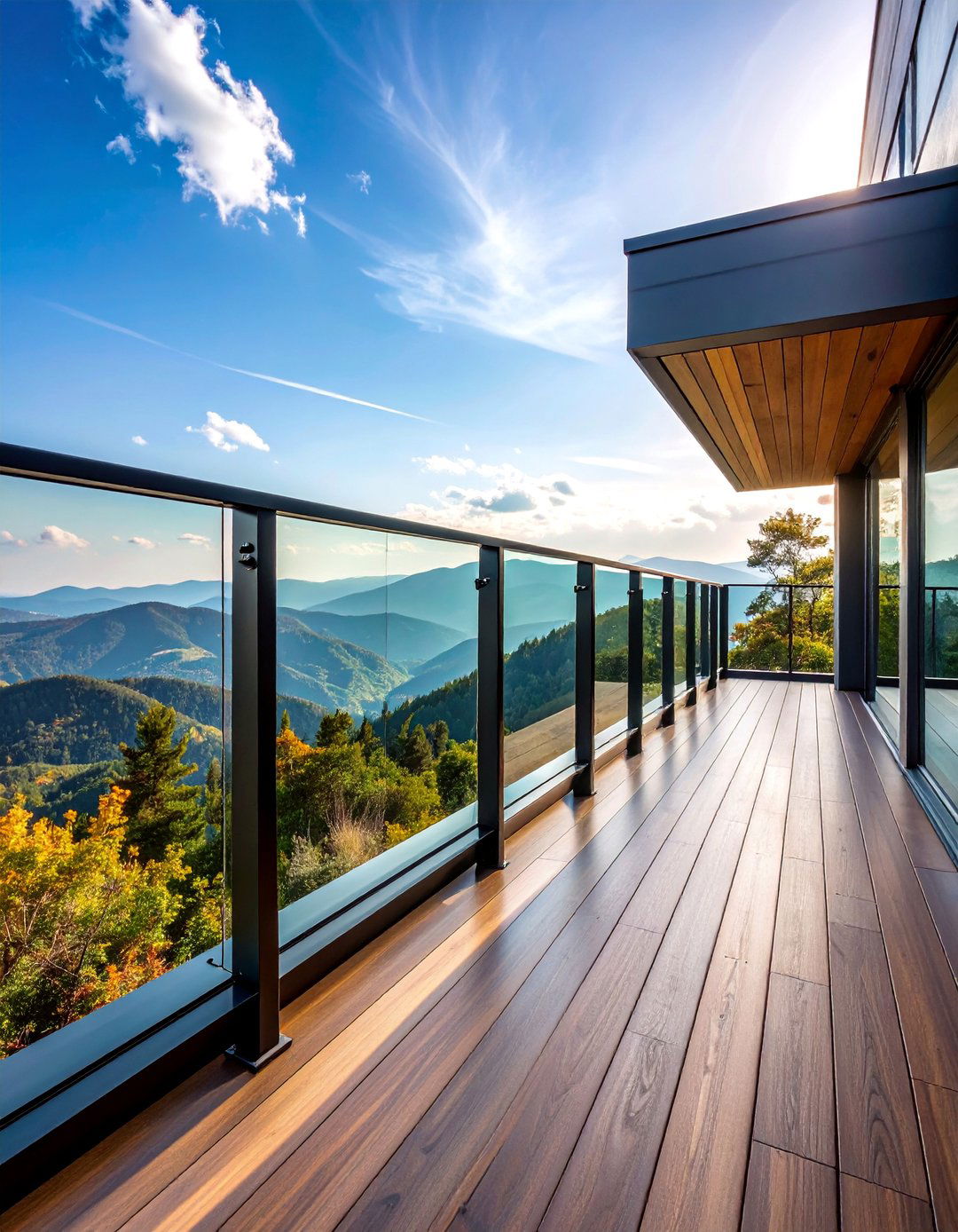 Black Glass Panel Deck Railing with Aluminum Frame - 25 black deck railing ideas