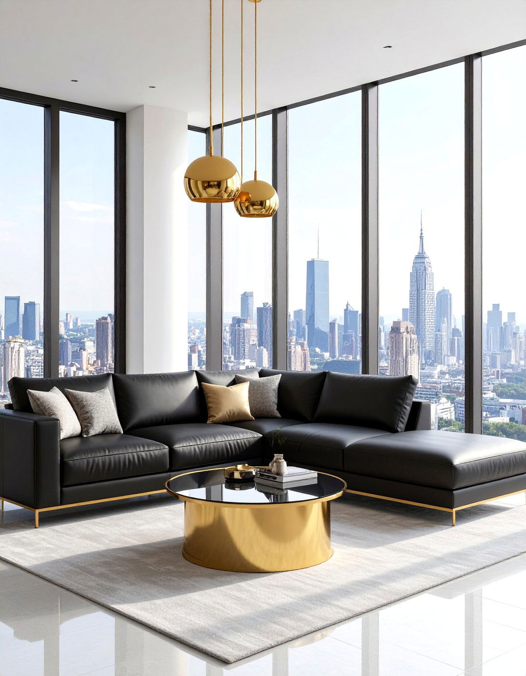 Black Gold Urban Penthouse - 25 Black and Gold Living Room Ideas