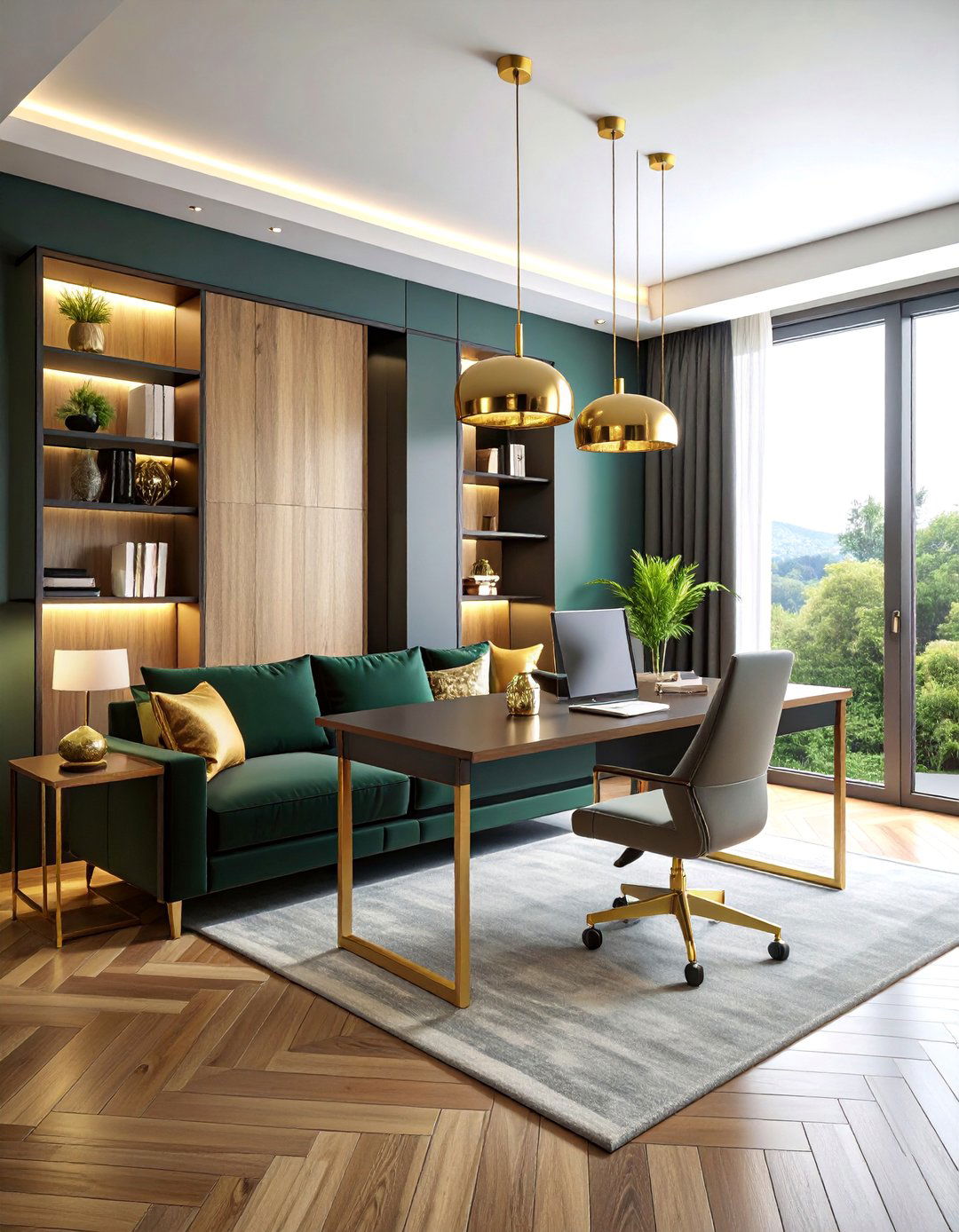 Black Gold Workspace Living Combo - 25 Black and Gold Living Room Ideas