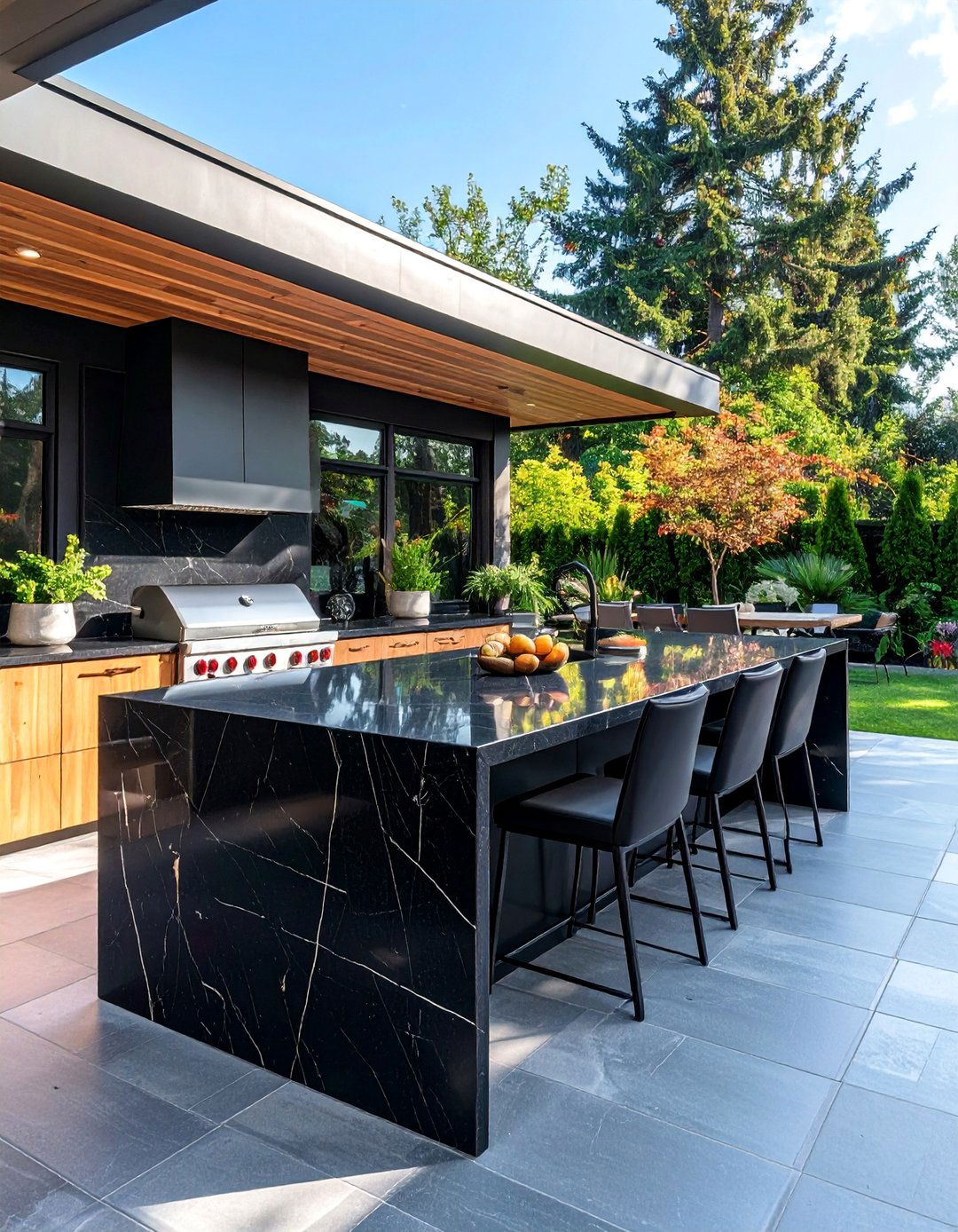 Black Granite Bold Statement Surface - 25 Outdoor Kitchen Countertop Ideas