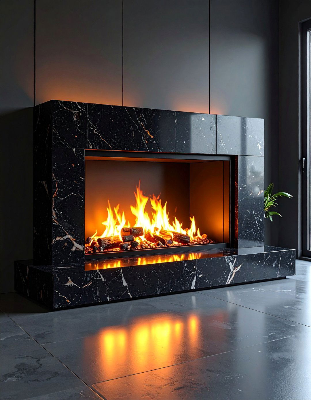 Black Granite Slab Fireplace with Minimalist Design - 25 Floor-to-Ceiling Stone Fireplace Ideas