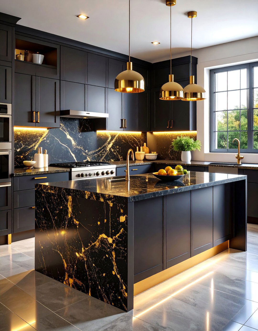 Black Granite with Gold Flecks Luxury Design - 25 Granite Kitchen Countertop Ideas