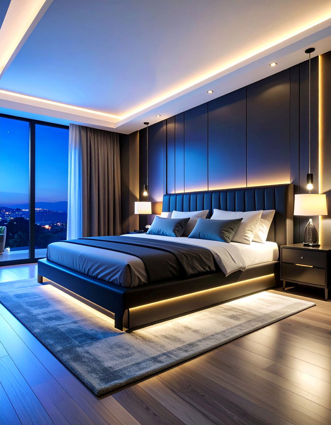 Black Headboard Bedroom with Ambient Lighting - 25 Black Headboard Bedroom Ideas