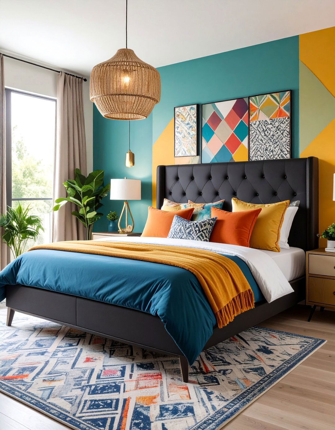 Black Headboard Bedroom with Statement Wall - 25 Black Headboard Bedroom Ideas