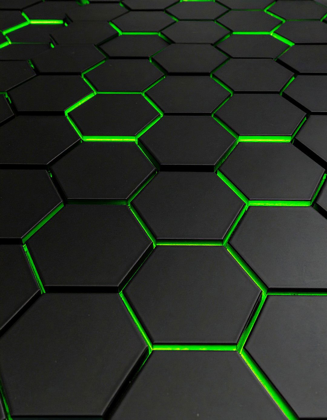 Black Hexagon Floor Tiles with Green Grout Lines - 25 Black and Green Bathroom Ideas