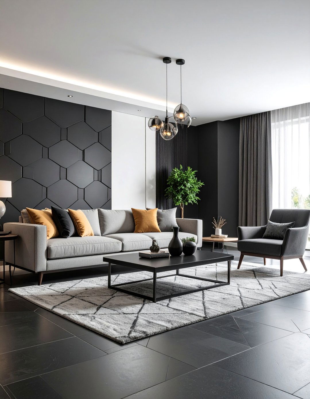 Black Hexagon Tile Artistic Pattern - 25 Black Fireplace Ideas