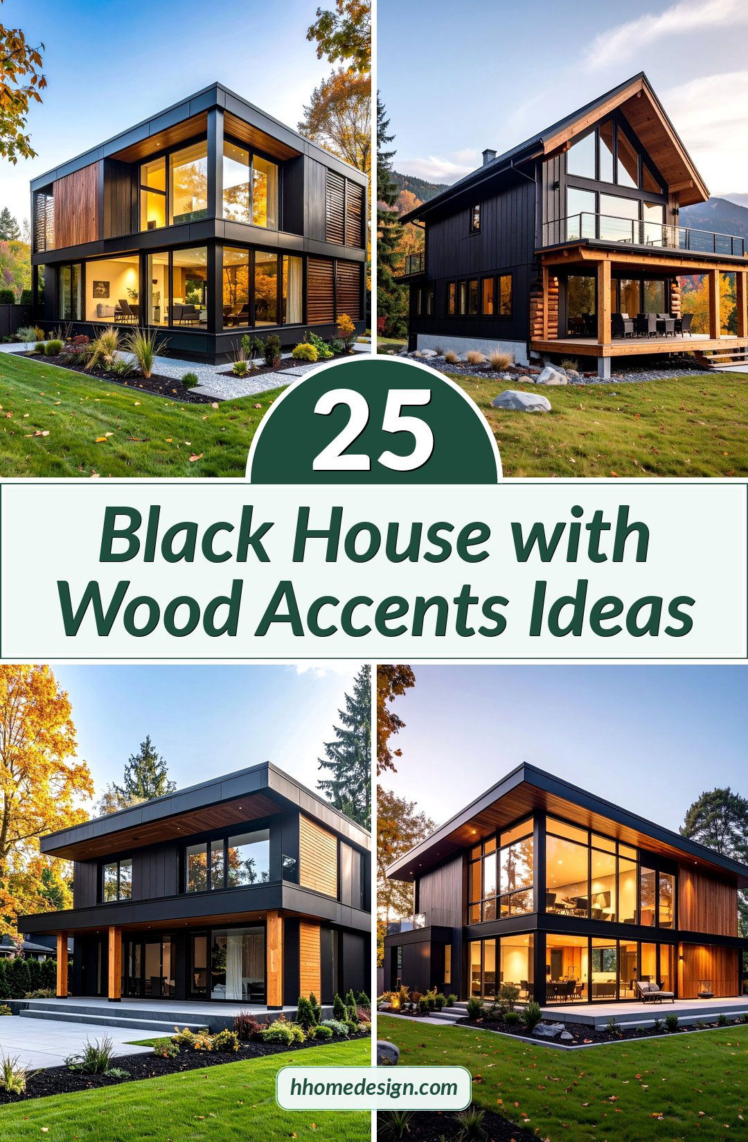 25 Black House with Wood Accents Ideas
