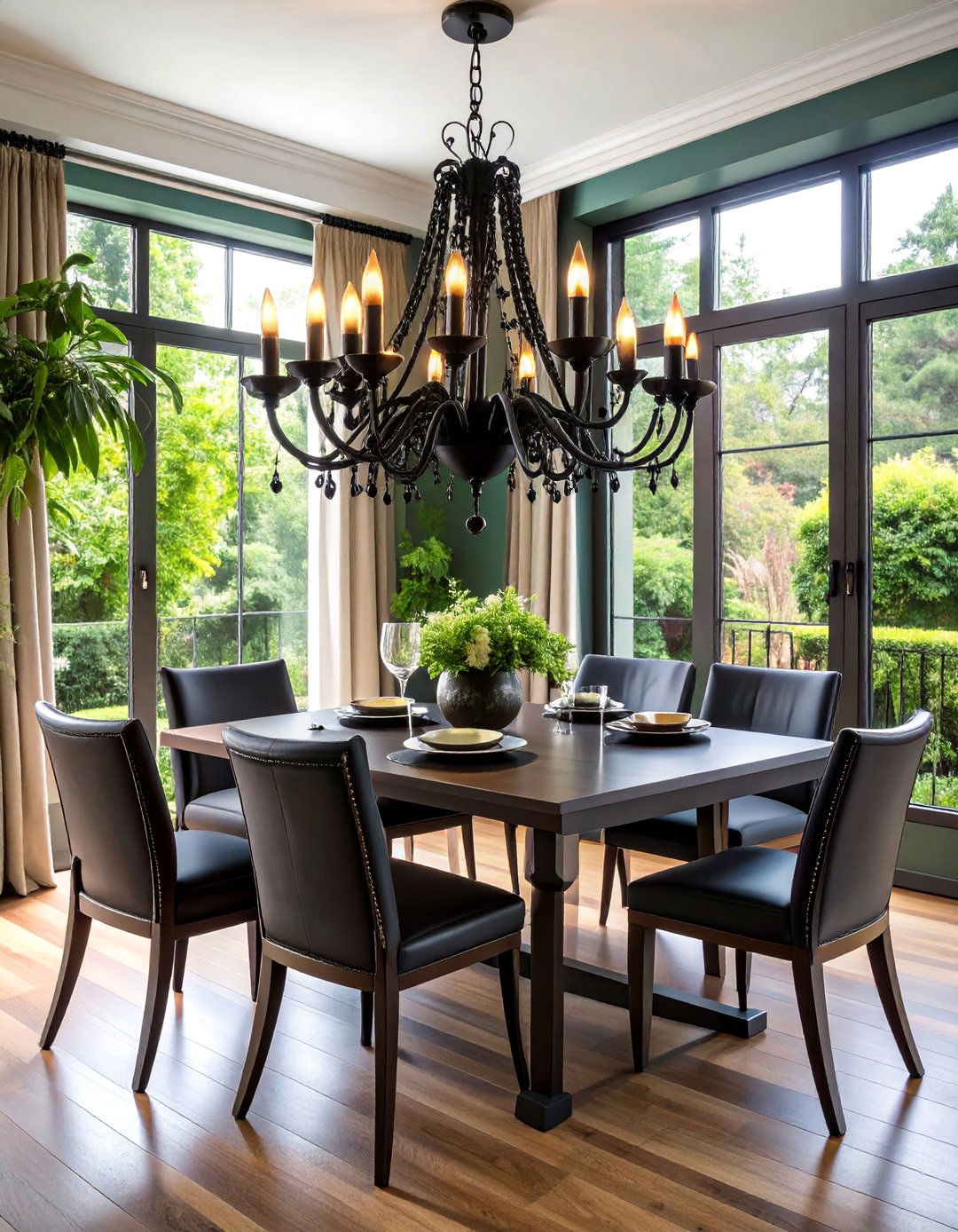 Black Iron Chandelier with Candelabra Styling - 25 Small Dining Room Lighting Ideas